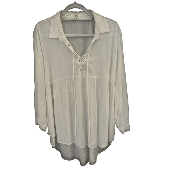 Umgee Womens Cream Split Neck Tie Blouse Medium Boho Peasant - Picture 1 of 4